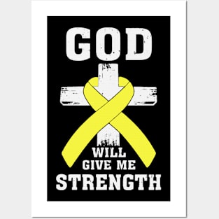 Christian God Will Give Me Strength Hydrocephalus Awareness Yellow Ribbon Warrior Posters and Art